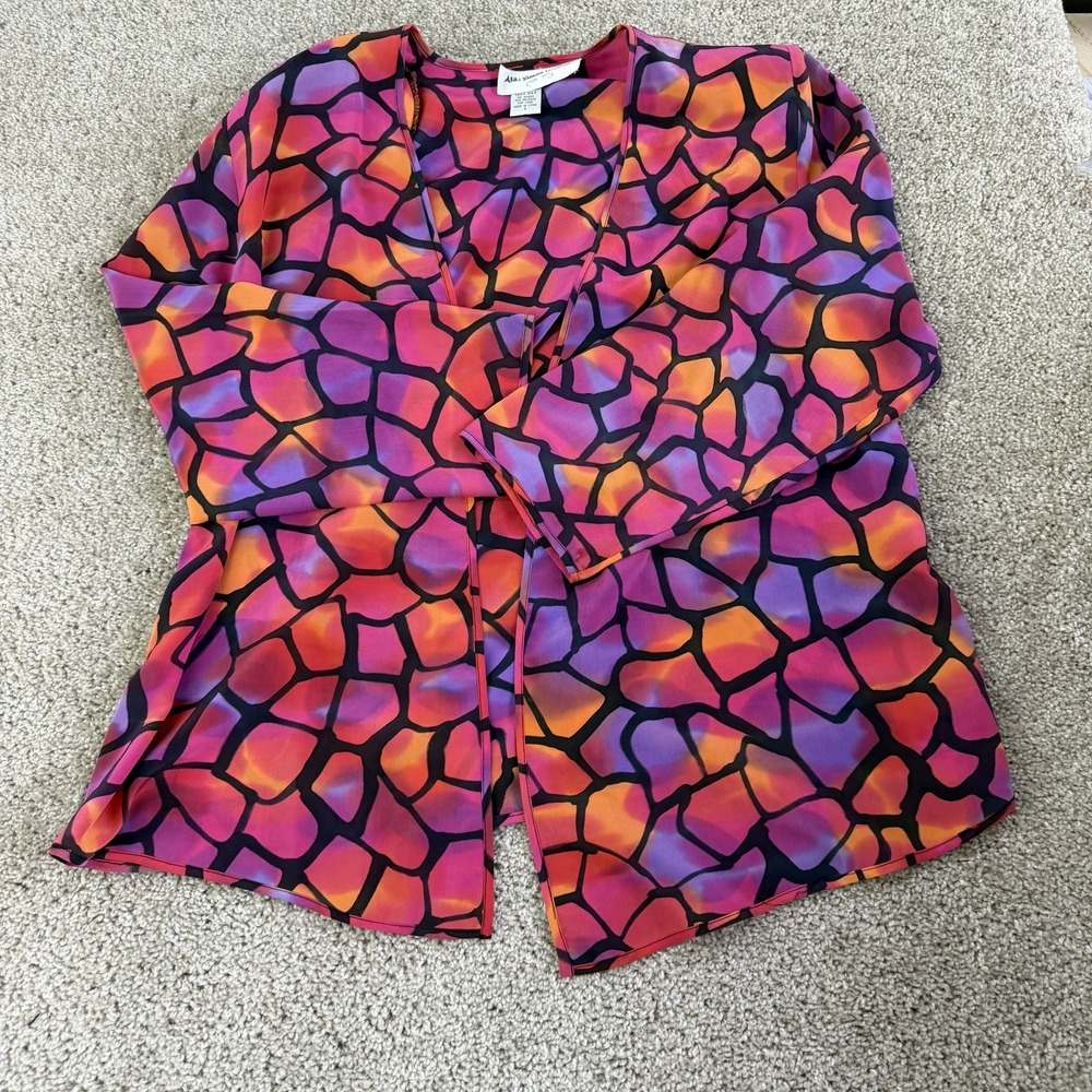 Aliki Yamani Creations Blouse Womens S Multicolor Silk Kimono Tie Front Top